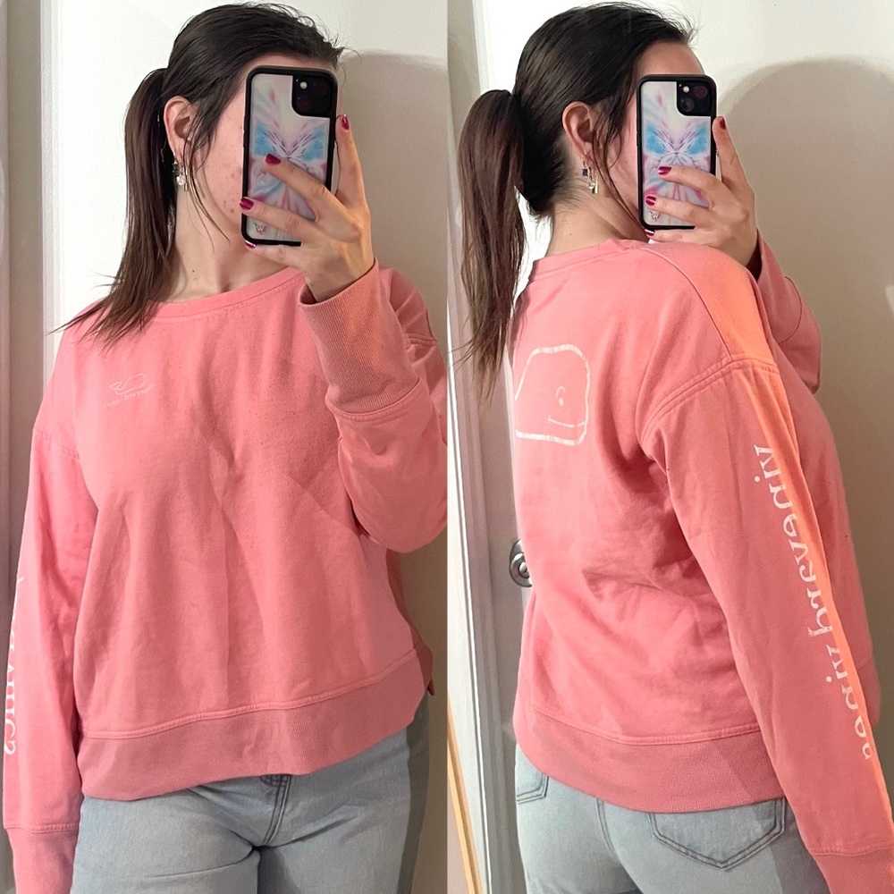 vineyard vines salmon pink crewneck logo pullover sweatshirt L